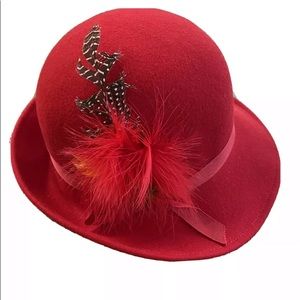 COPY - Vintage Feather Wool Bowler by Bollman Red felt Women’s Hat, USA